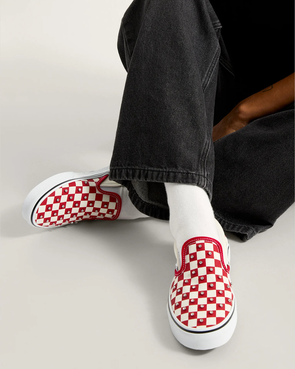 VANS Classic Slip-On CHECKERBOARD RHINESTONE RACING RED Cipő VN000D6YIZQ1 - 5