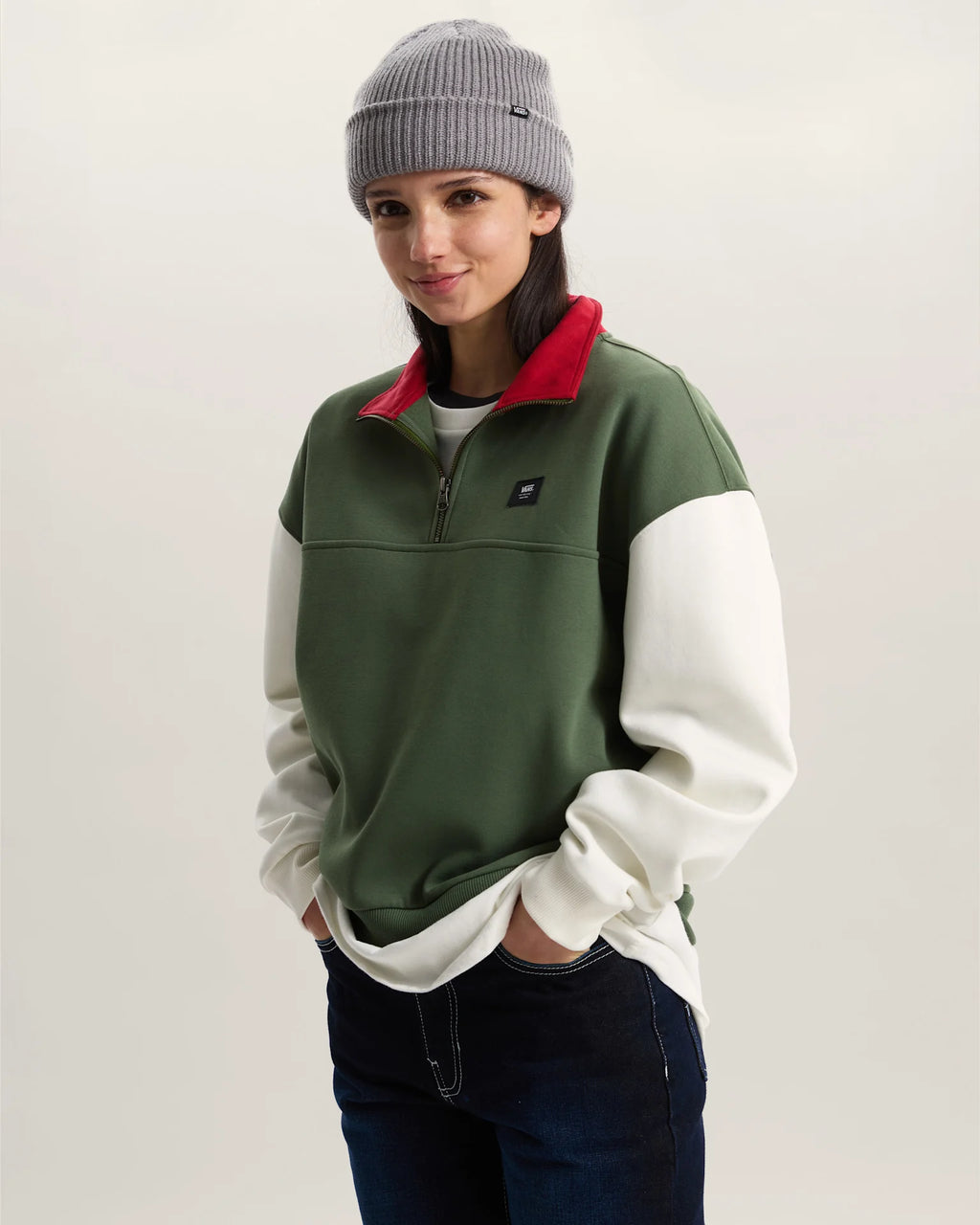 VANS COLORBLOCK HALF ZIP MOC Pine Forest Pulóver VN000H2AEN61 - 3