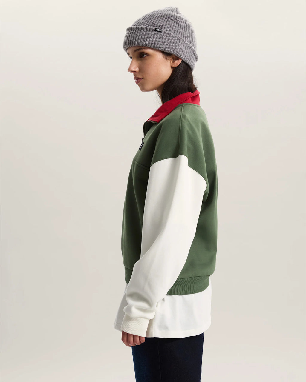 VANS COLORBLOCK HALF ZIP MOC Pine Forest Pulóver VN000H2AEN61 - 5
