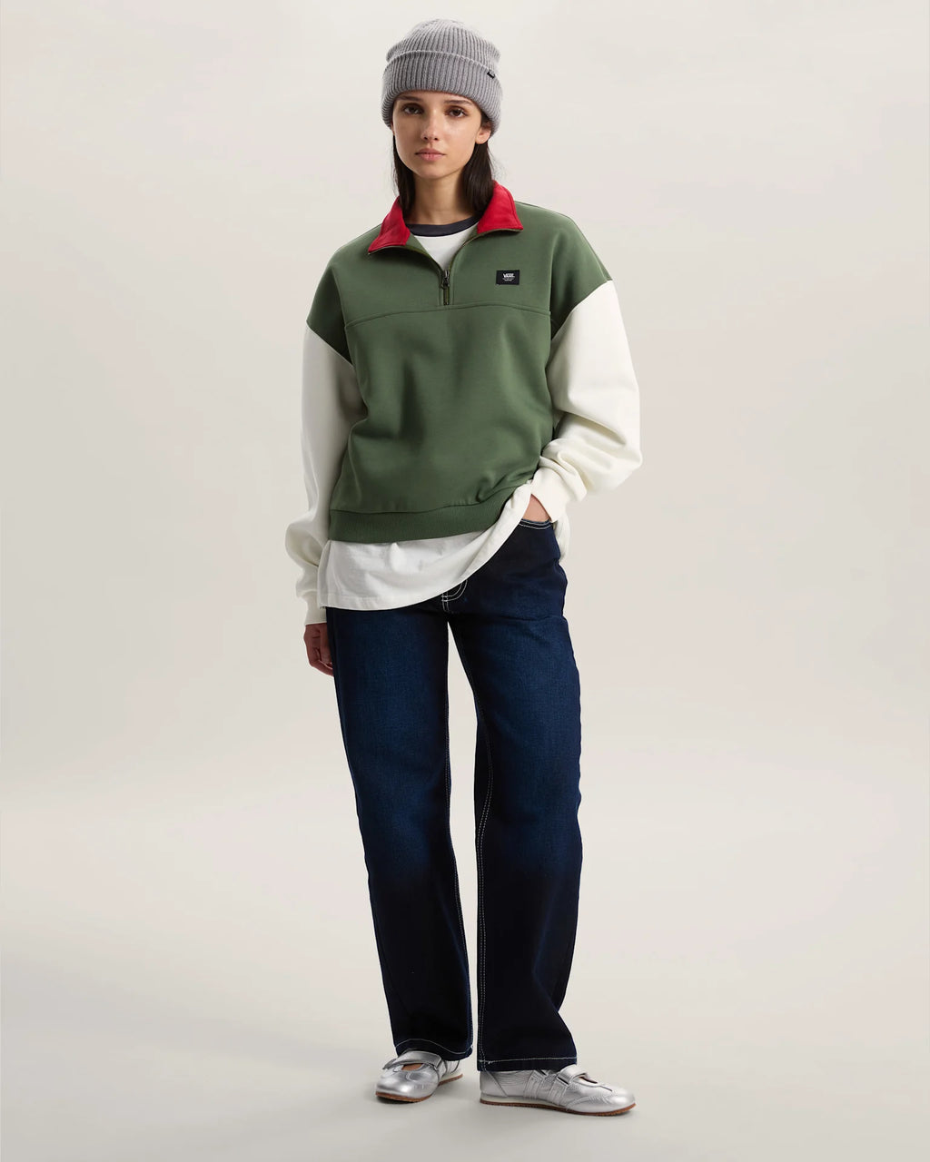 VANS COLORBLOCK HALF ZIP MOC Pine Forest Pulóver VN000H2AEN61 - 6