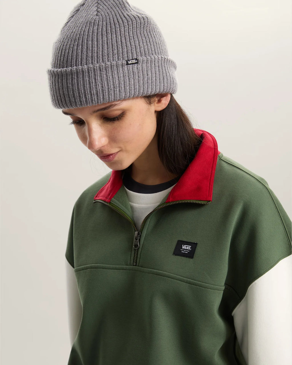 VANS COLORBLOCK HALF ZIP MOC Pine Forest Pulóver VN000H2AEN61 - 7