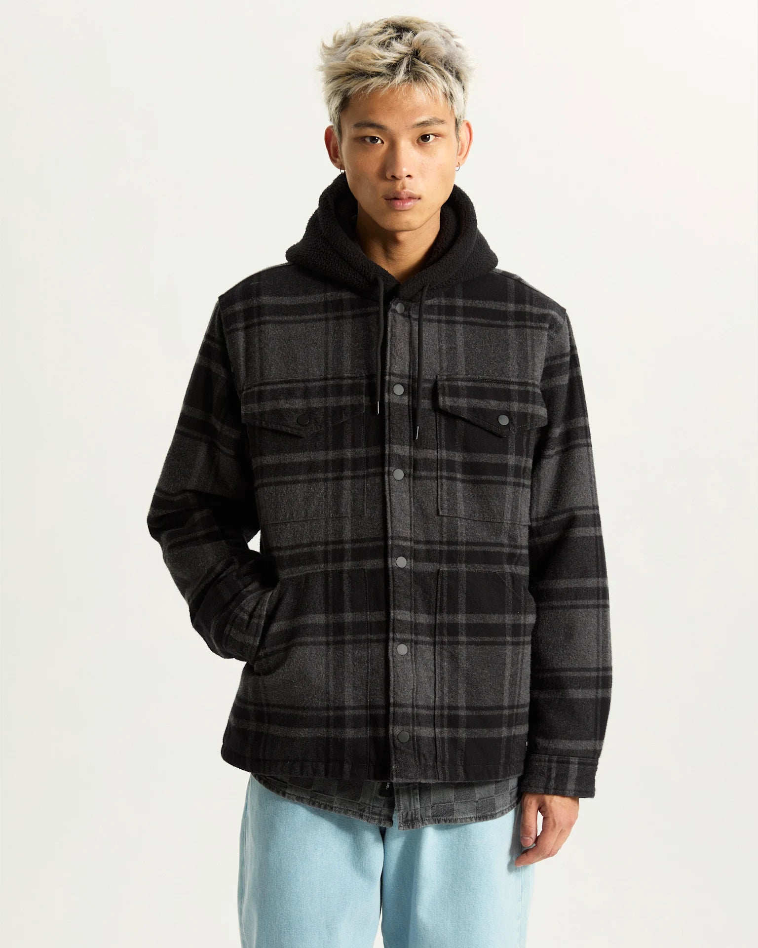 VANS Piedmont Hooded Plaid Shacket BLACK/ASPHALT HEATHER Ing VN000P7VQFY1 - 3