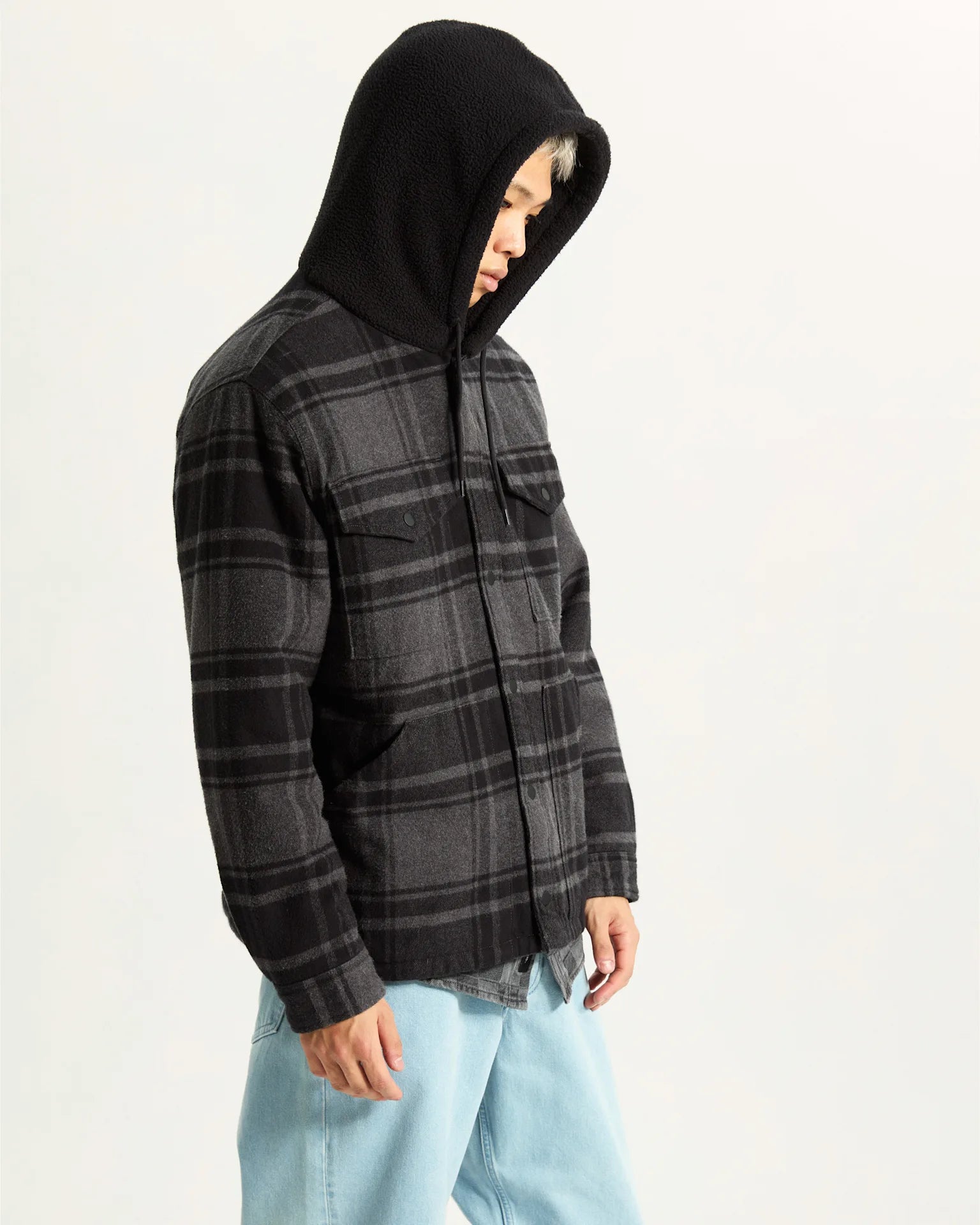 VANS Piedmont Hooded Plaid Shacket BLACK/ASPHALT HEATHER Ing VN000P7VQFY1 - 5