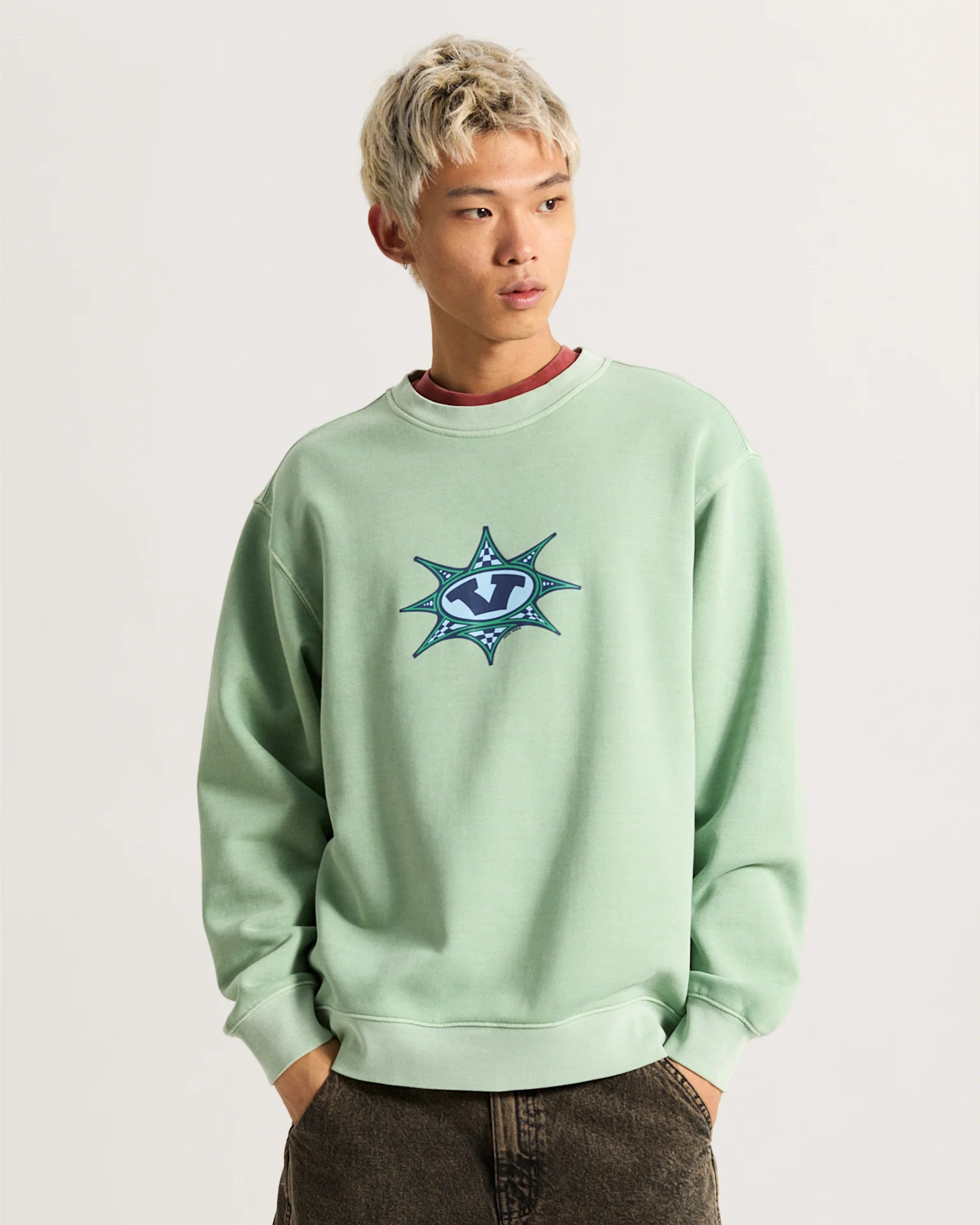 VANS Star Checker Crew Gray Olive Zokni VN000PAUEMW1 - 3