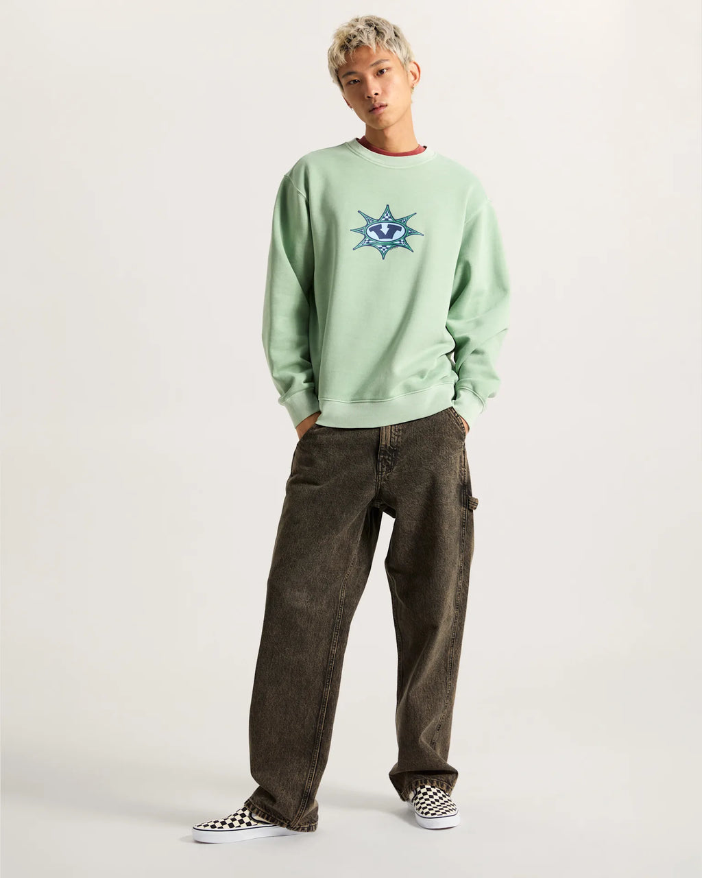 VANS Star Checker Crew Gray Olive Zokni VN000PAUEMW1 - 6