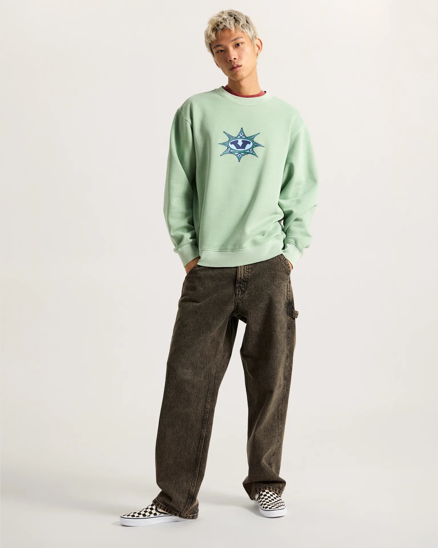 VANS Star Checker Crew Gray Olive Zokni VN000PAUEMW1 - 6