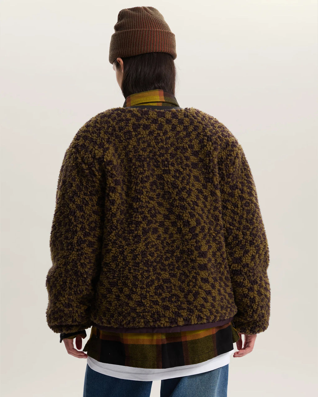 VANS Suffolk Cheetah Check Pile Coat Dark Port Kabát VN000Q53EMS1 - 4