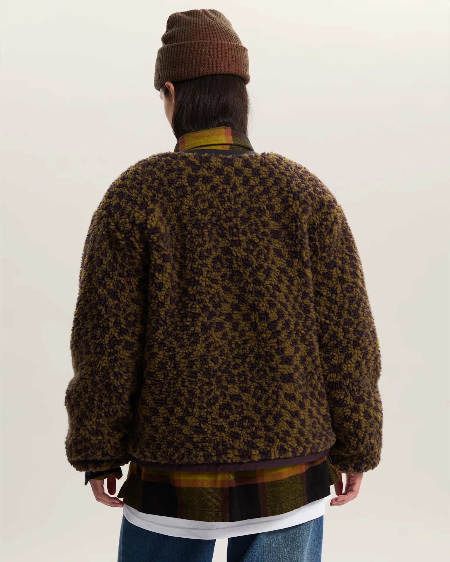 VANS Suffolk Cheetah Check Pile Coat Dark Port Kabát VN000Q53EMS1 - 4