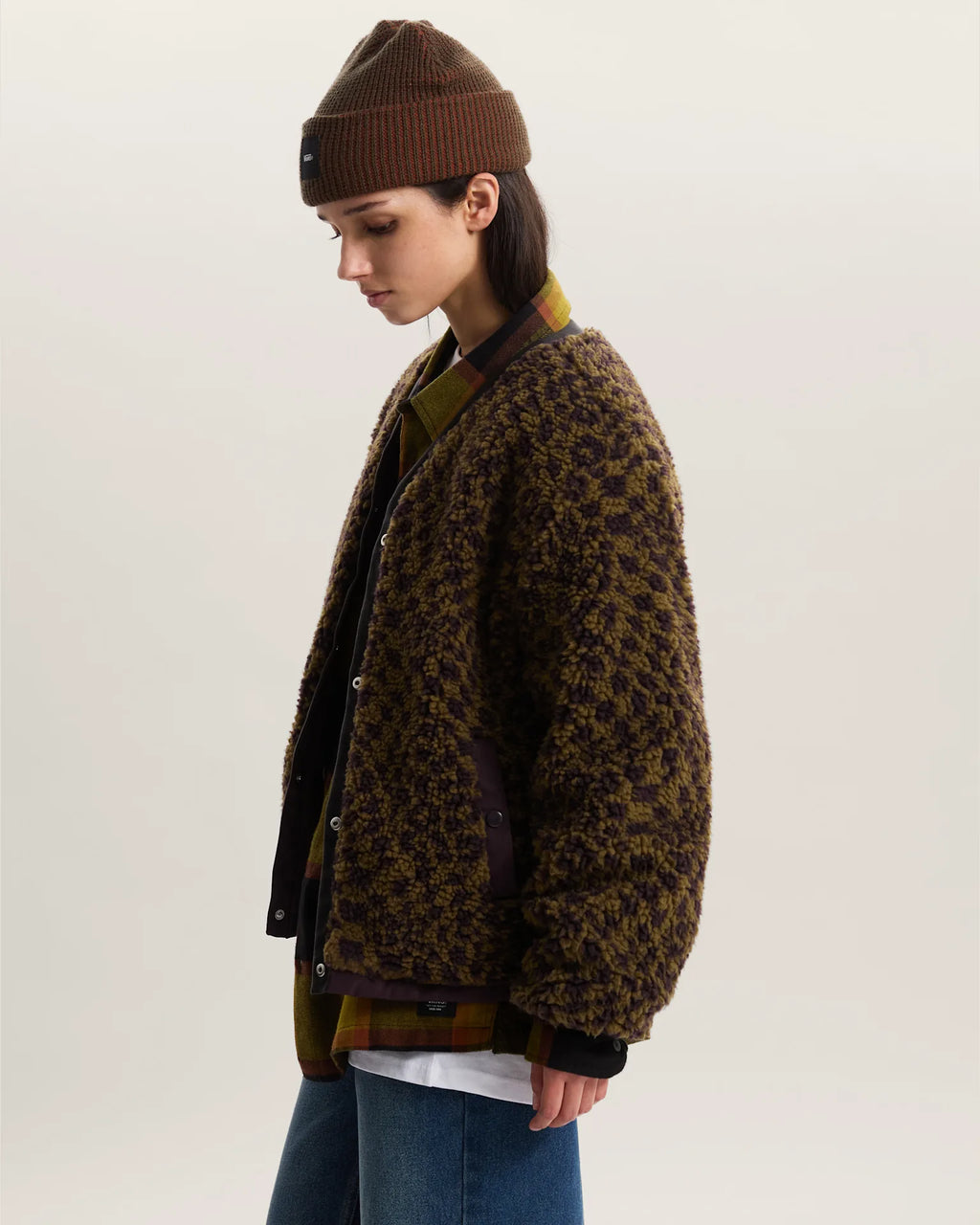 VANS Suffolk Cheetah Check Pile Coat Dark Port Kabát VN000Q53EMS1 - 5