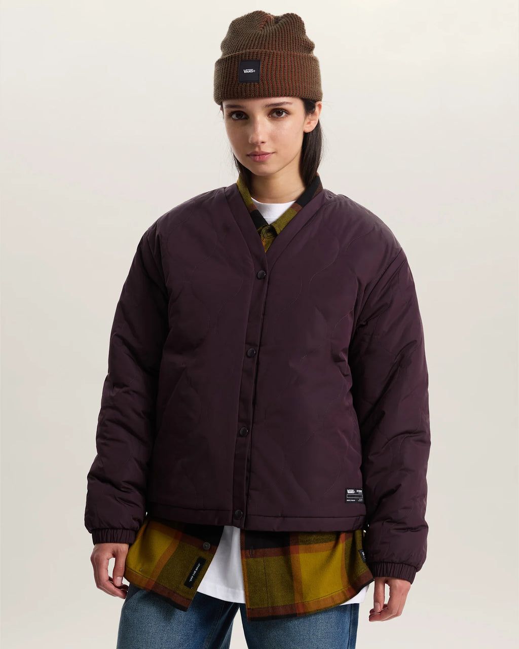 VANS Suffolk Cheetah Check Pile Coat Dark Port Kabát VN000Q53EMS1 - 7