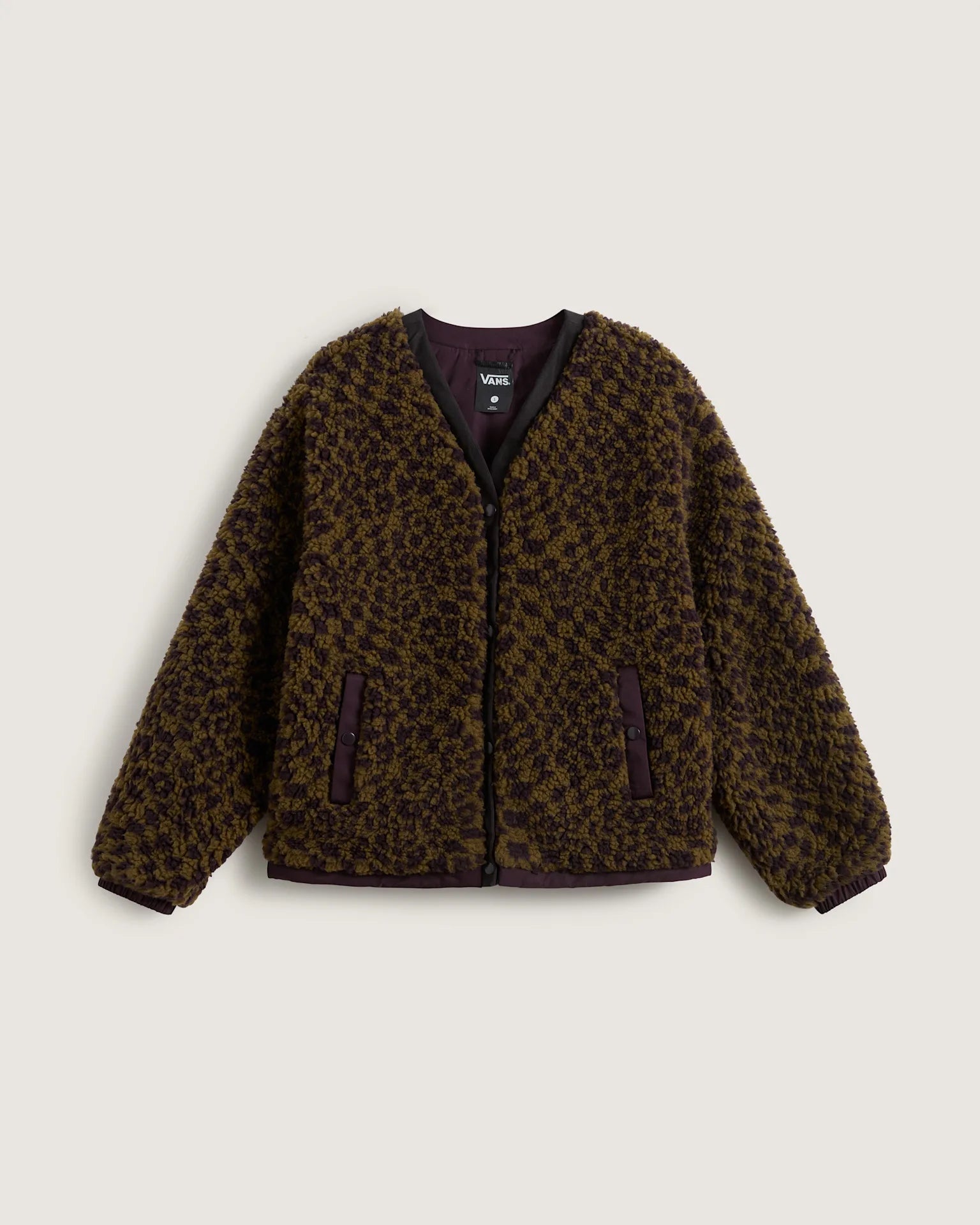 VANS Suffolk Cheetah Check Pile Coat Dark Port Kabát VN000Q53EMS1 - 1
