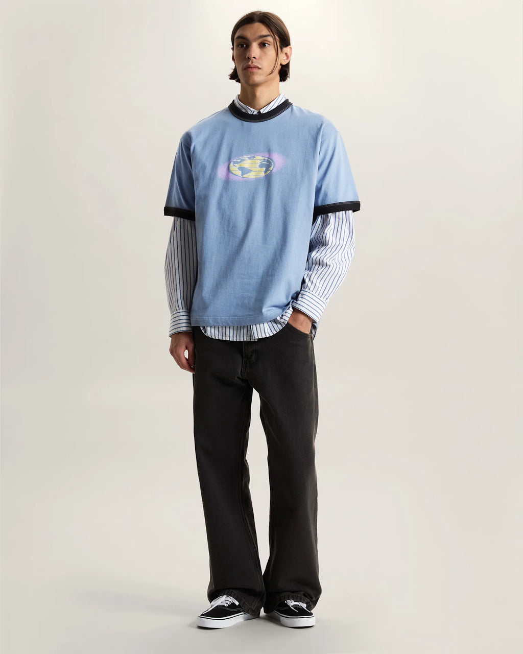 VANS Pixel Globe SS Tee Glacial Slate Póló VN000SMSFOI1 - 5