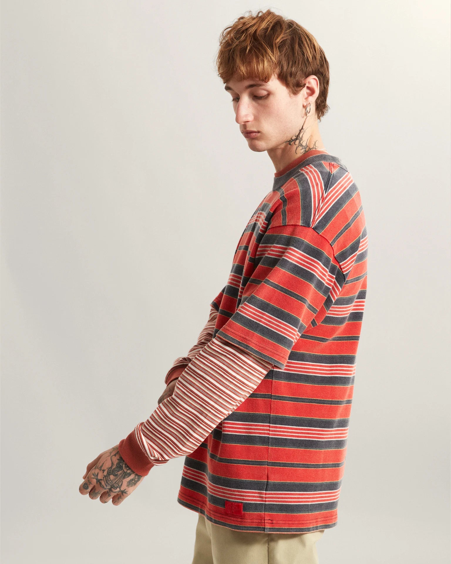 VANS Pique Stripe SS Knit RACING RED Póló VN000T6BIZQ1 - 6