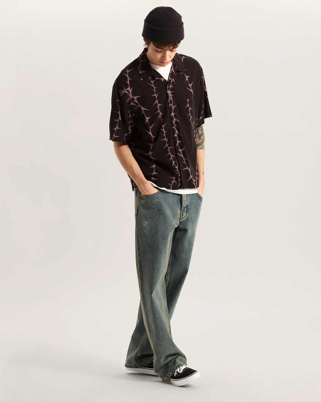 VANS Van Doren Printed Camp SS Shirt Black Ing VN000T9UBLK1 - 5