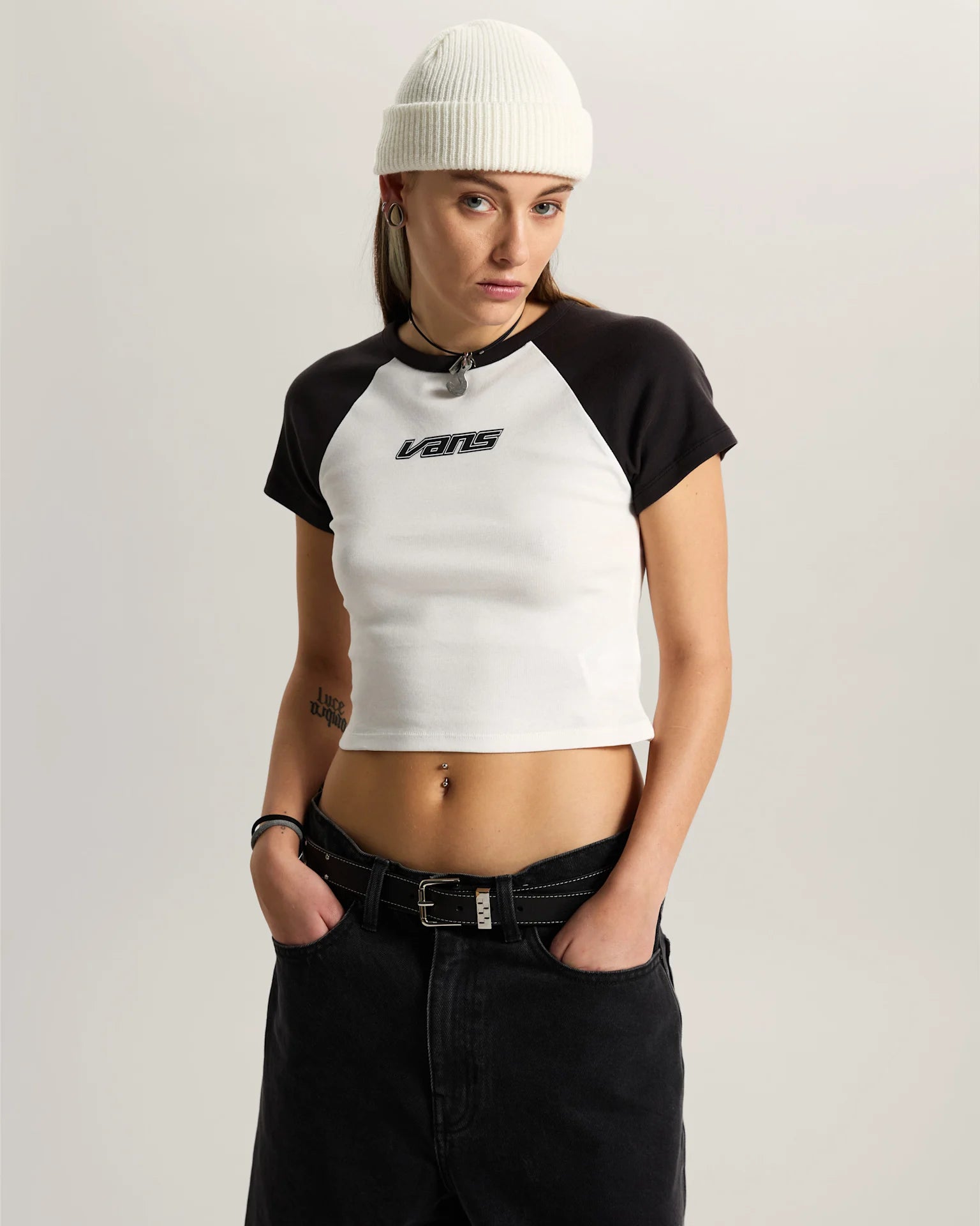 VANS Clare Baby Tee True White/Black Póló VN000TBSTWB1 - 3