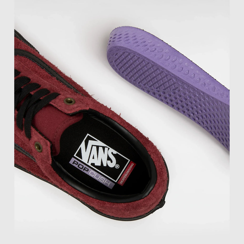 VANS Skate Old Skool HAIRY SUEDE BLACK/BURGUNDY Cipő kép 6