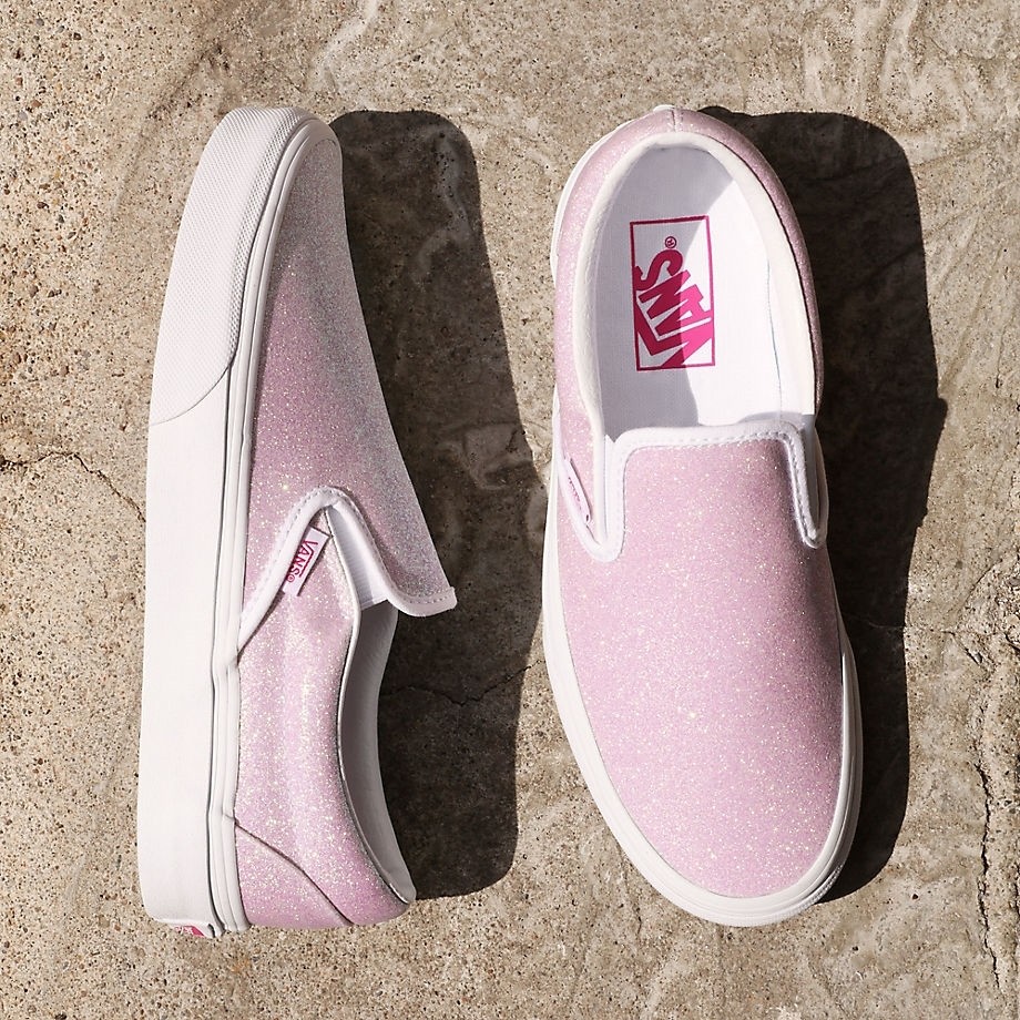 Tan fuzzy slip on vans top