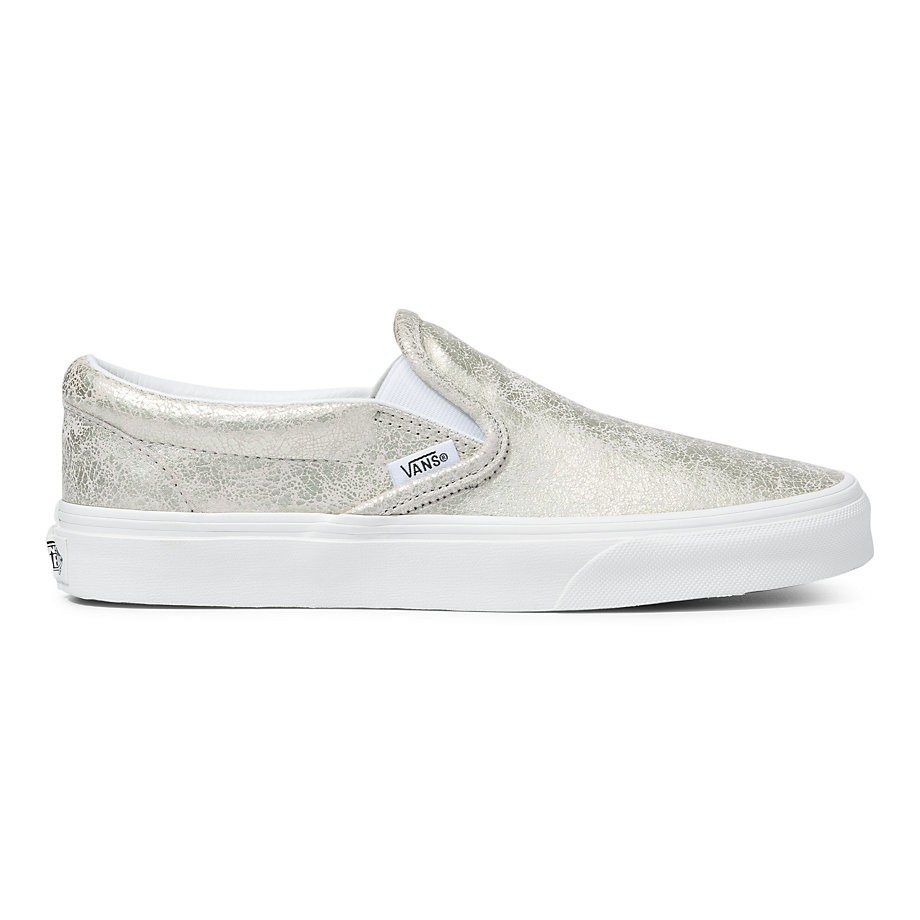 Silver slip on vans sales