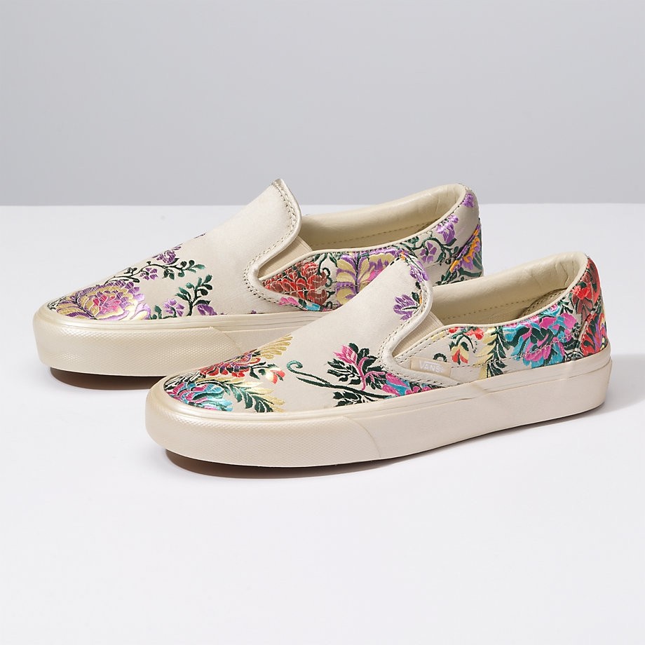 Vans festival satin slip on on sale gold