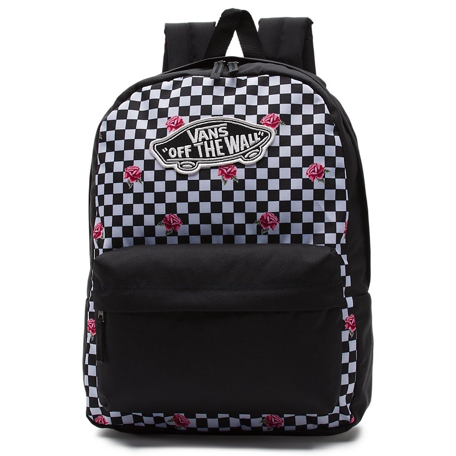 vans realm black & rose backpack